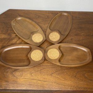 Vintage Wood Serving Tray Set 4 Continetal Wood Japan Appetizer MCM Horderves